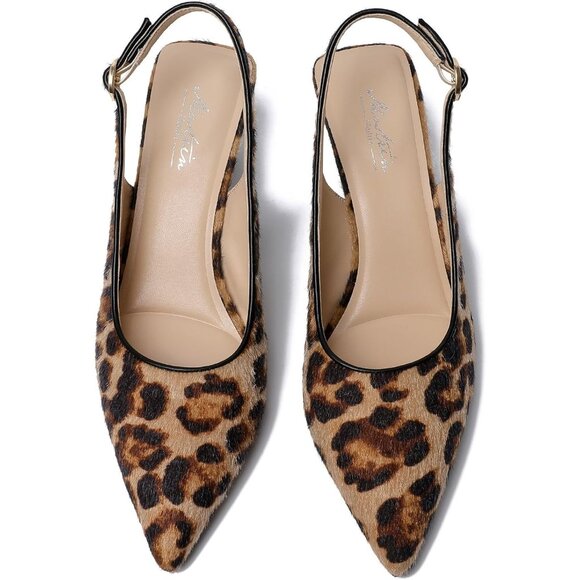 Mostrin Kitten Heels Leopard Suede Low Slingback Heels with Buckle Dress Shoes - Picture 3 of 9